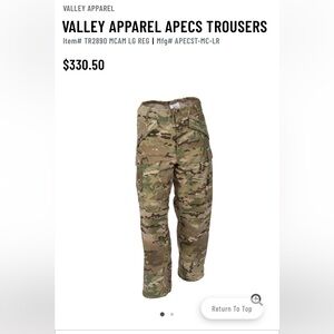 Valley Apparel APECS Multicam Trousers. Size large-long